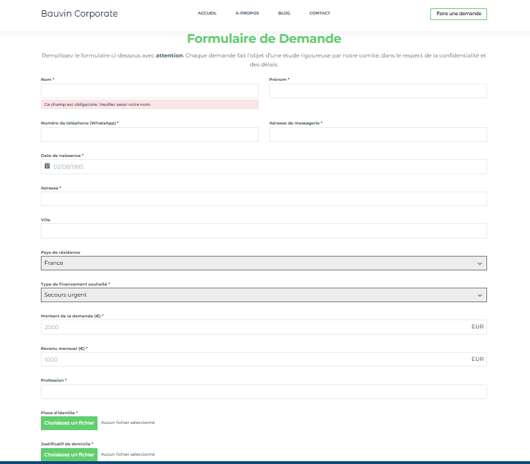formulaire de demande